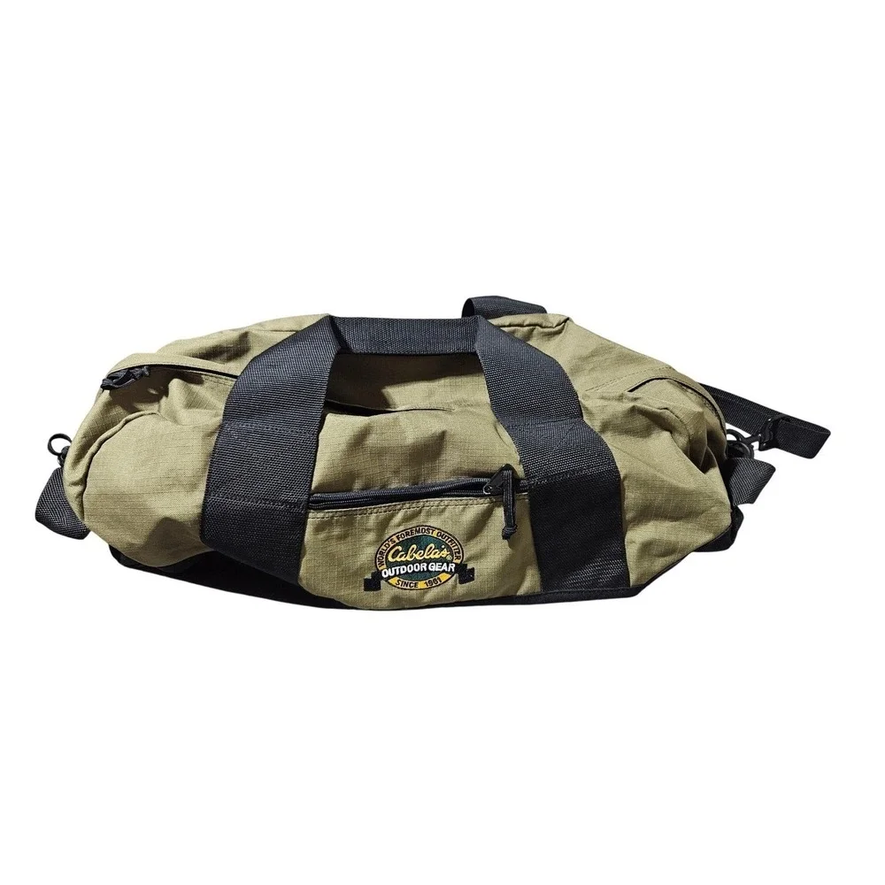 Vintage Cabelas Handled Fishing Hunting Ammunition Duffel Bag Pack Olive‎ Green